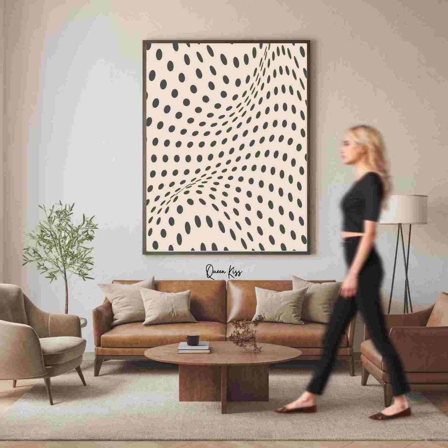 Abstract Black Beige Geo Spotted Waves Wall Art, Minimalist Instant Printable Poster, Modern Home Aesthetic Decor, Boho Nature Inspired Art