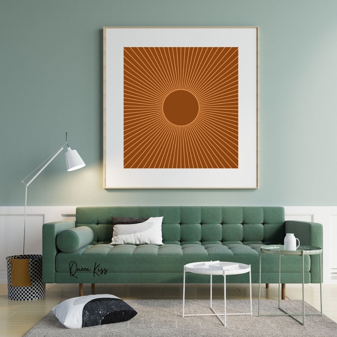 Retro Sunburst Wall Art Printable, Mid Century Modern Home Aesthetic Decor, Boho Abstract Sun Rays Art, Vintage Inspired Minimalist Decor