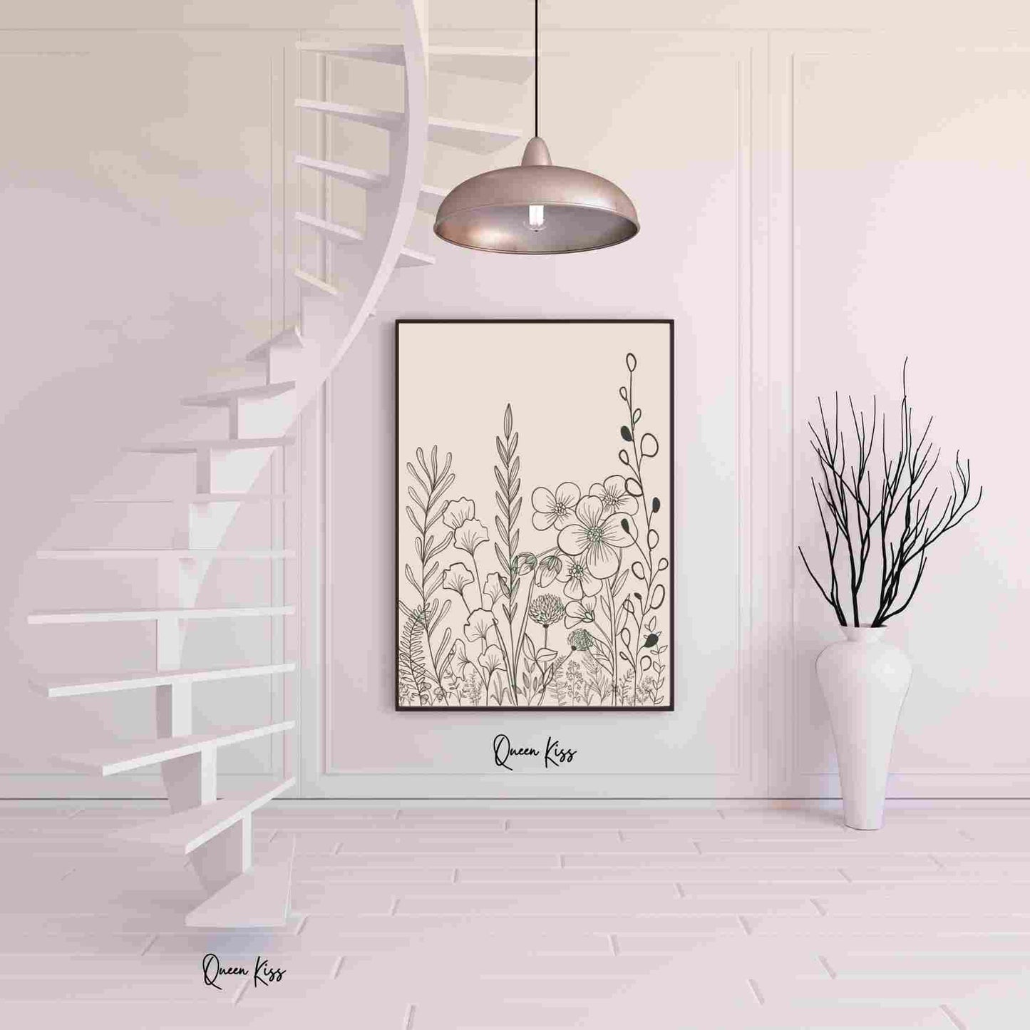 Botanical Black Beige Wildflower Line Art, Minimalist Instant Printable Poster, Modern Home Aesthetic Decor, Boho Nature Inspired Art
