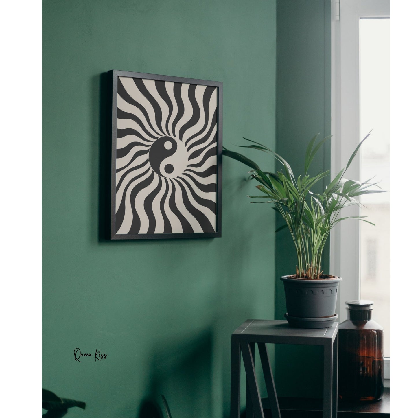 Abstract Black Beige Yin Yan Retro Wall Art, Minimalist Instant Printable Poster Art, Modern Home Aesthetic Decor, Boho Nature Inspired Art