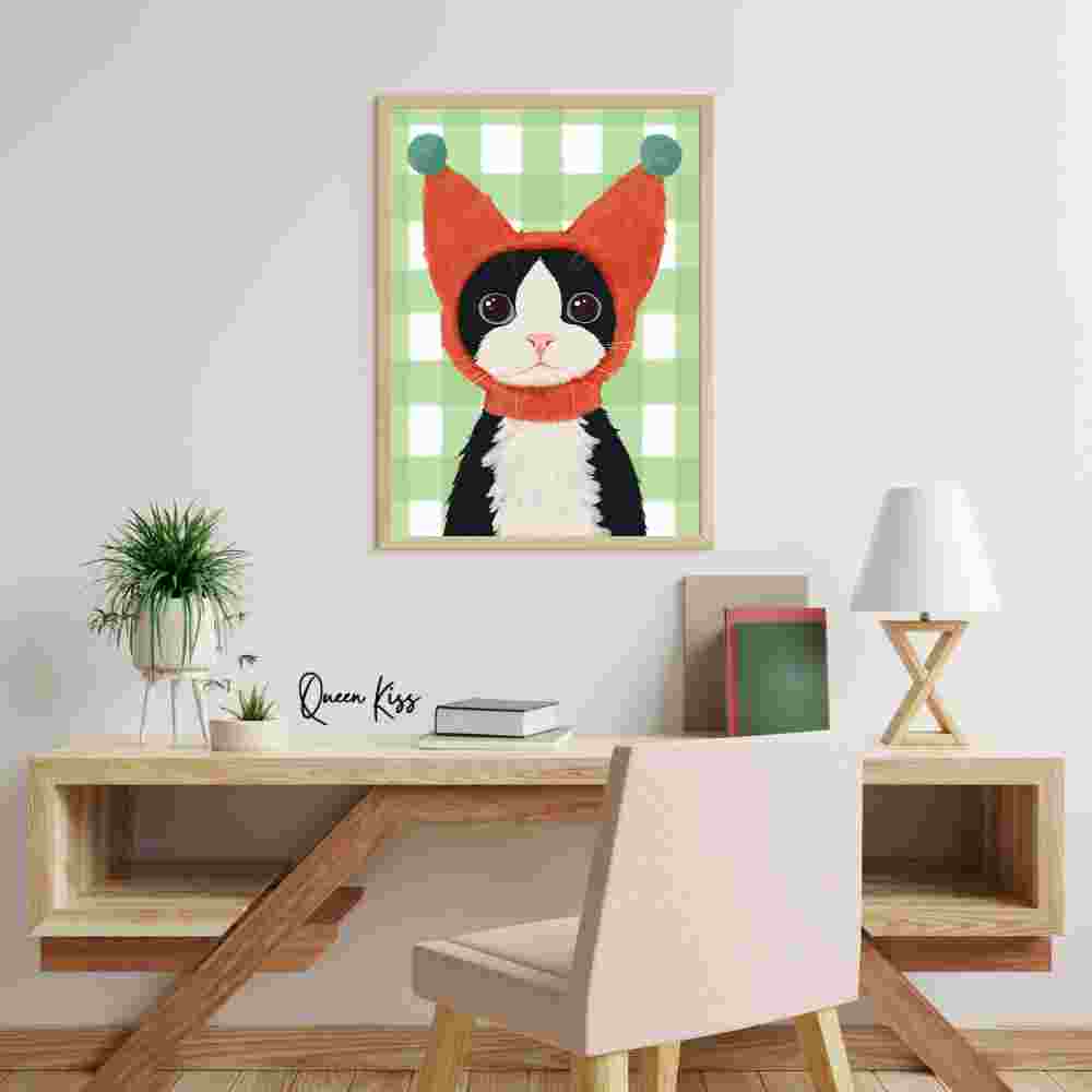 Whimsical Cute Tuxedo Cat Wall Art, Whimsical Digital Download, Cozy Kitty Wall Decor, Instant Printable Illustration Modern Home -Meowville