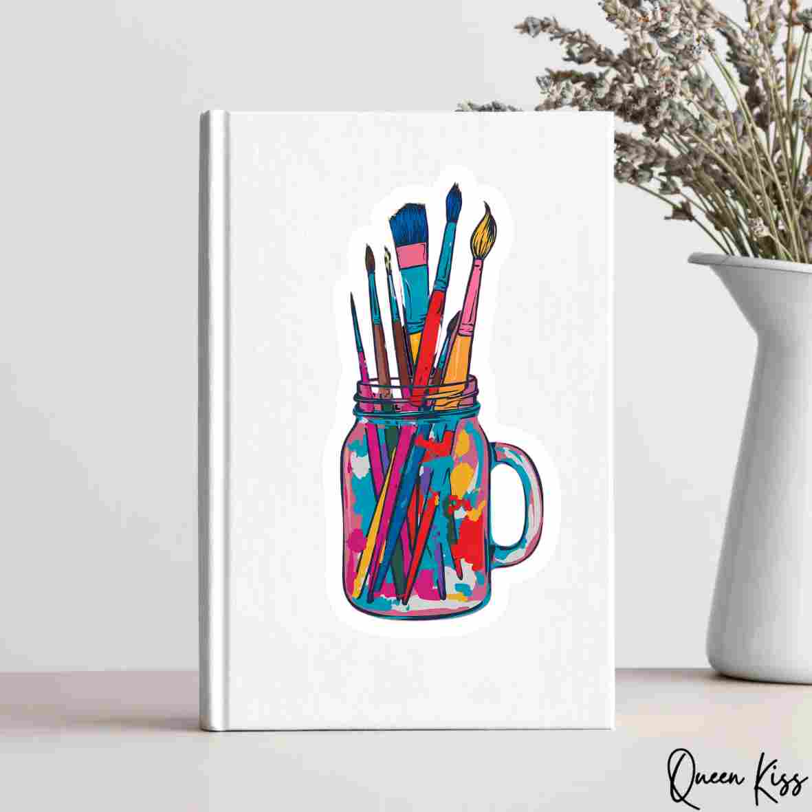 Cute Brushes and jar Sticker, Waterproof Glossy Sticker, Vinyl Sticker, Laptop Phone Notebook Mug Sticker -- Artisan Kit
