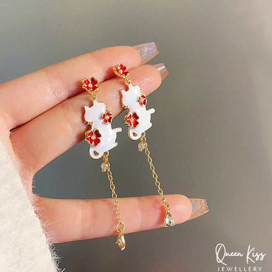 Super Cute Kitty Cat and Flower Earrings -- Take Me to The Garden!!