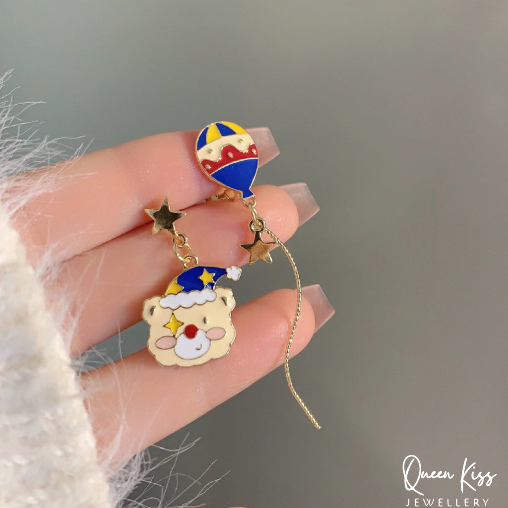 Super Cute Bear and Ballon Love Earrings -- I Love You!!