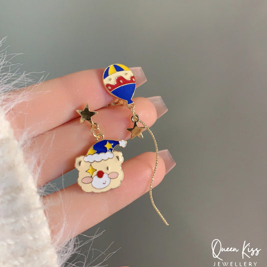 Super Cute Bear and Ballon Love Earrings -- I Love You!!