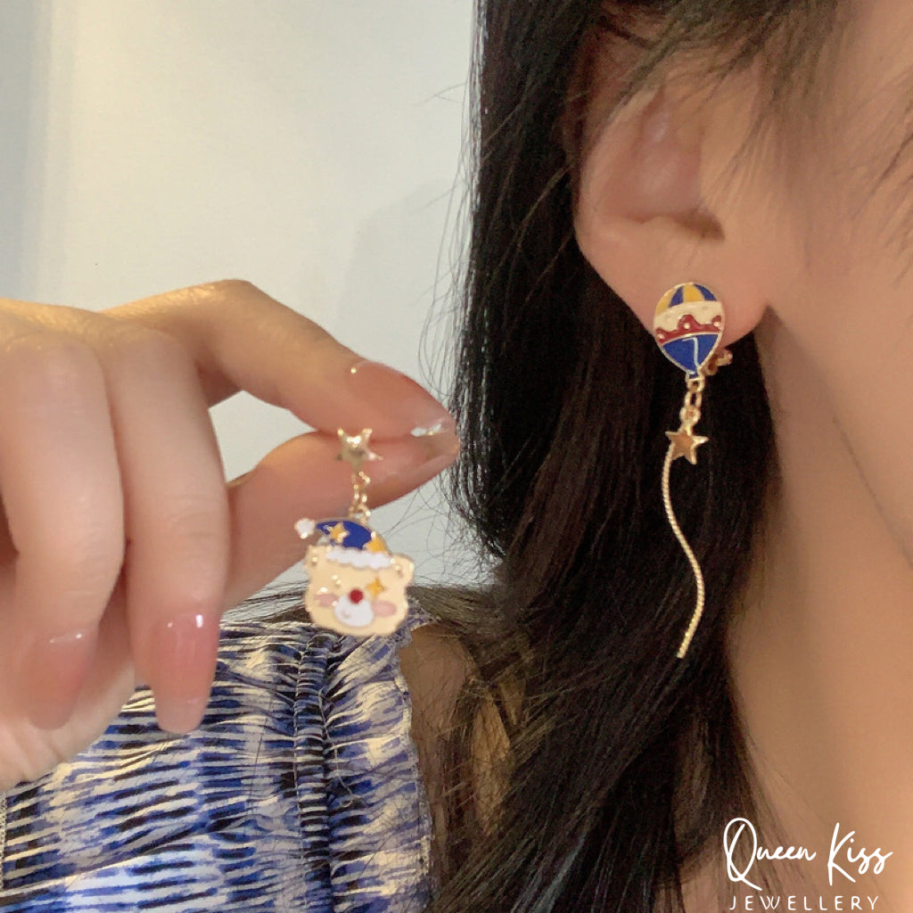 Super Cute Bear and Ballon Love Earrings -- I Love You!!