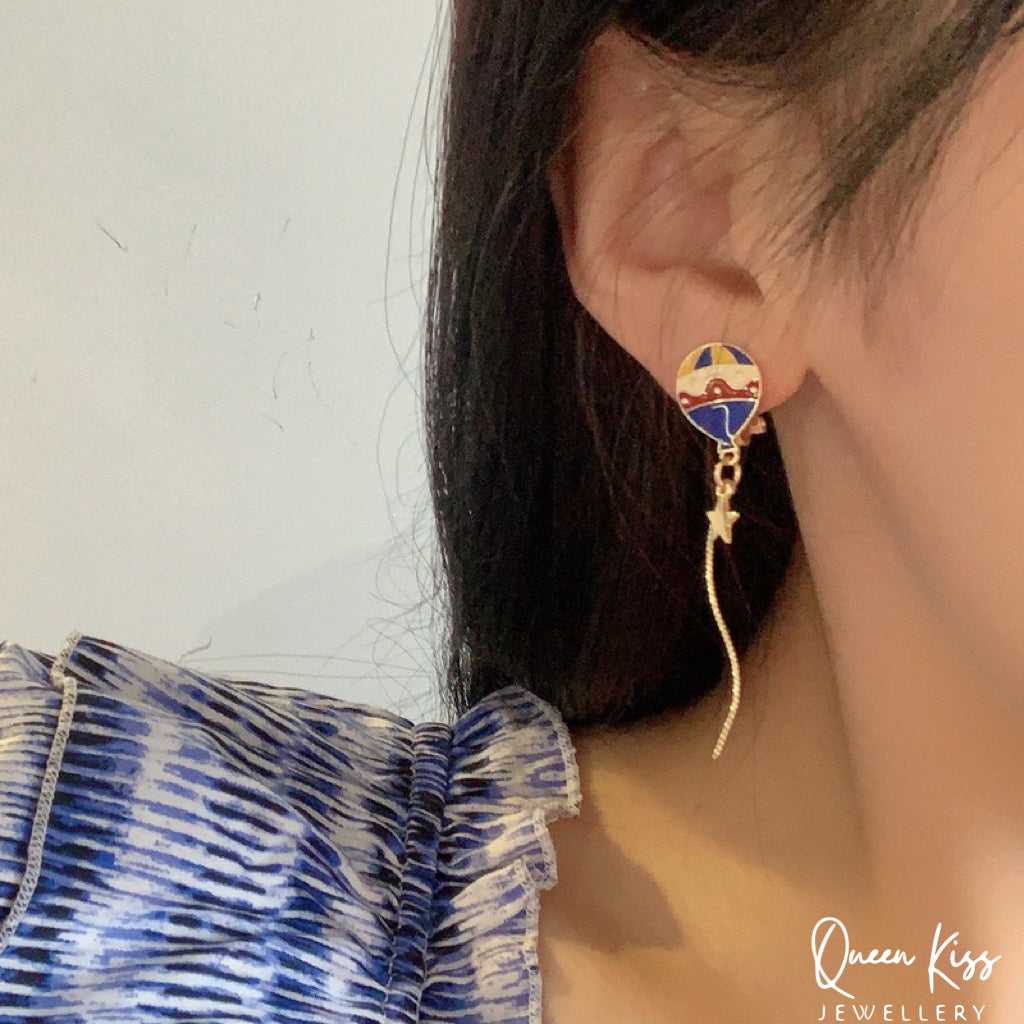 Super Cute Bear and Ballon Love Earrings -- I Love You!!