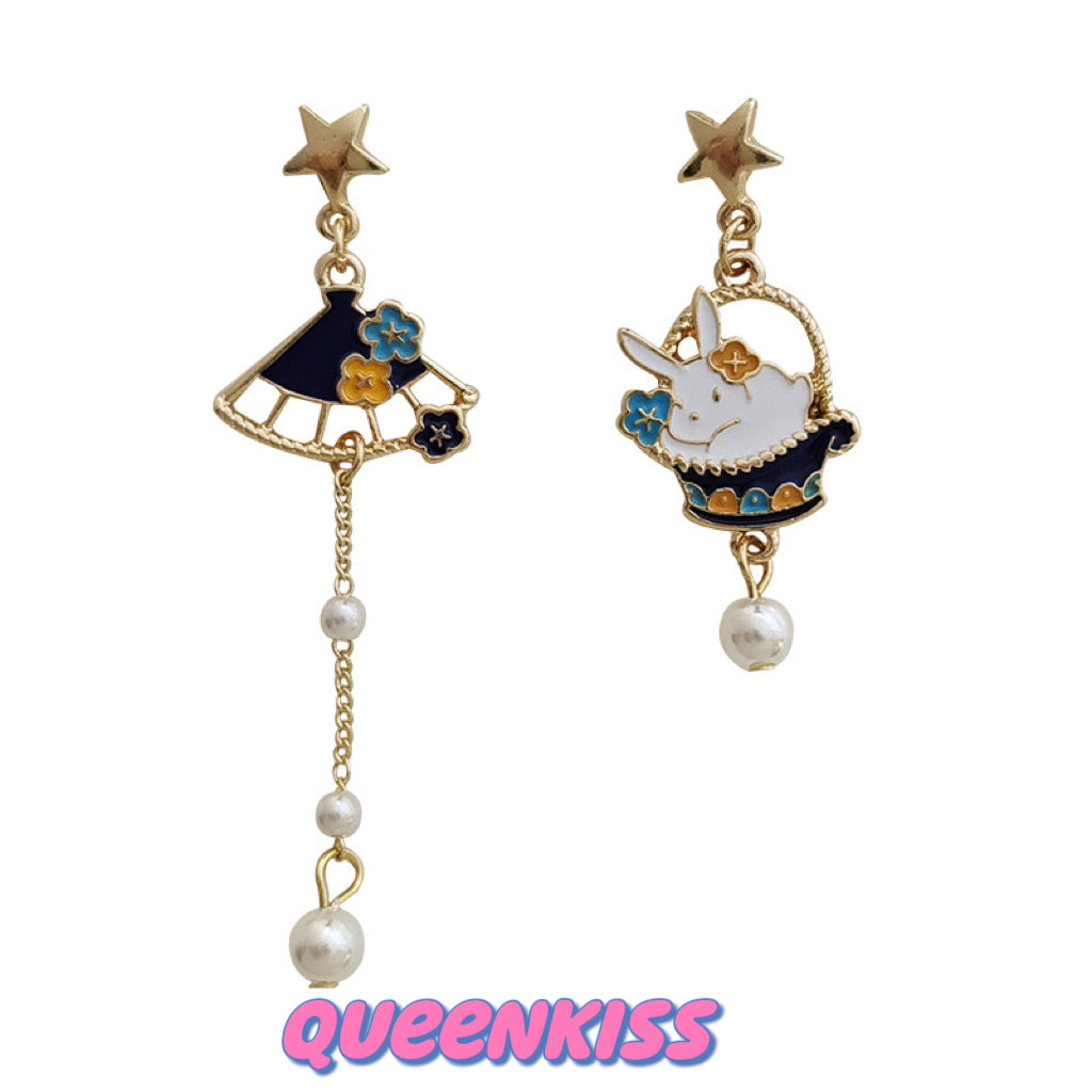 Super Cute Bunny Rabit and Fan Love Earrings -- Magical Life!!