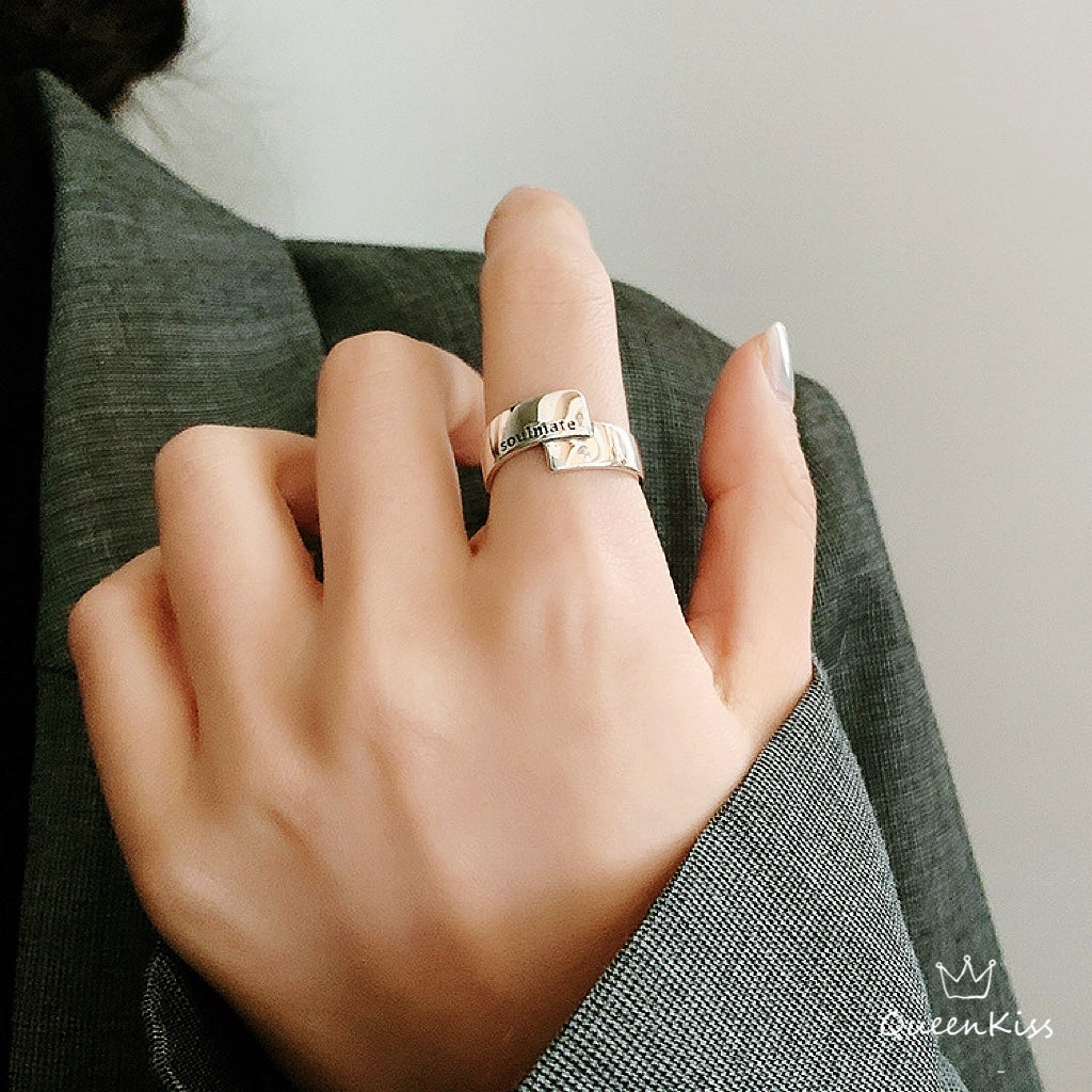 Cool Quirky Adjustable Ribbon Style Soulmate Silver Ring Gift for HER HIM --  One and Only