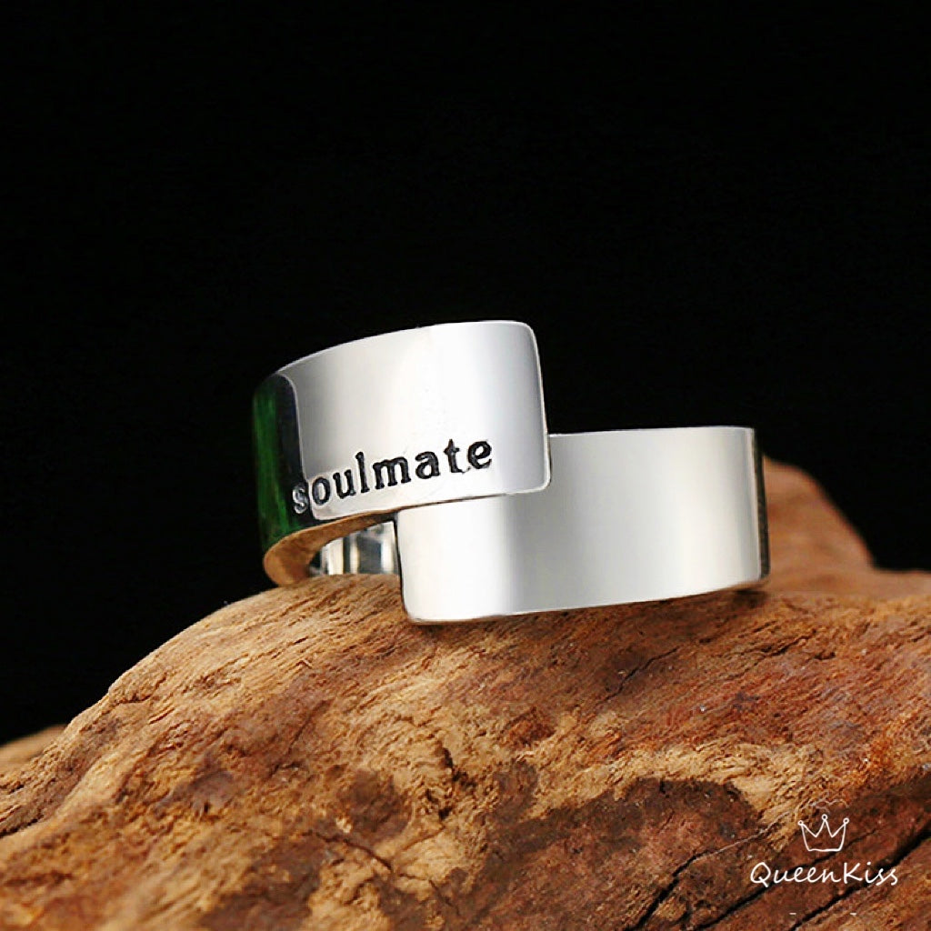 Cool Quirky Adjustable Ribbon Style Soulmate Silver Ring Gift for HER HIM --  One and Only