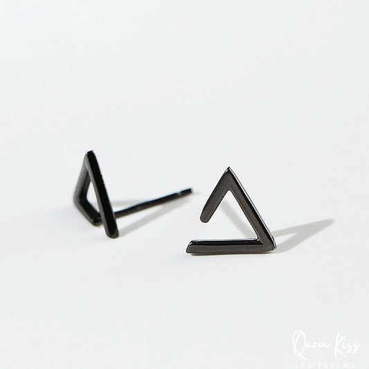 Sterling Silver 925 Stud Earrings Cute Incomplete Triangle Black Stud Earrings Modern Studs Minimal Stud Earrings Gift for her
