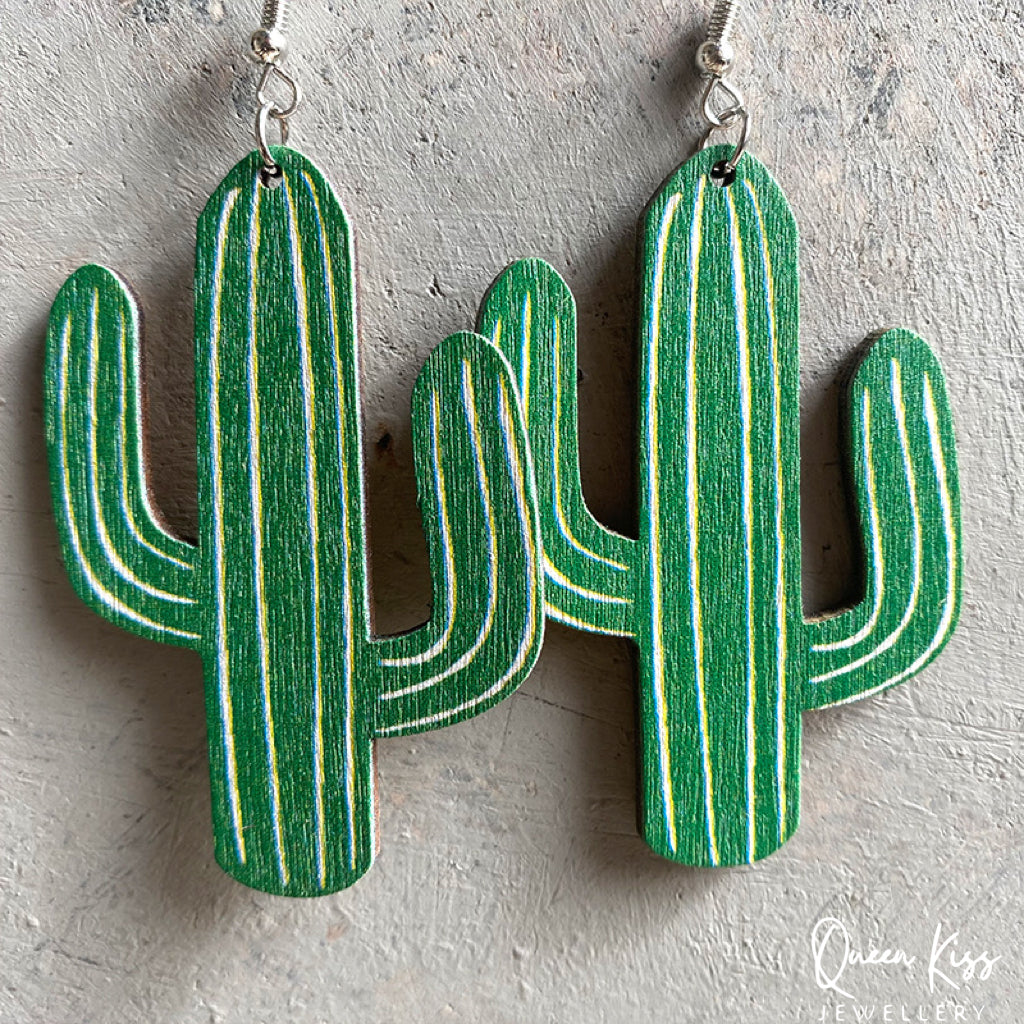 Super Light Wood Cute Desert Cactus Planting Earrings - Hope of The Desert!!