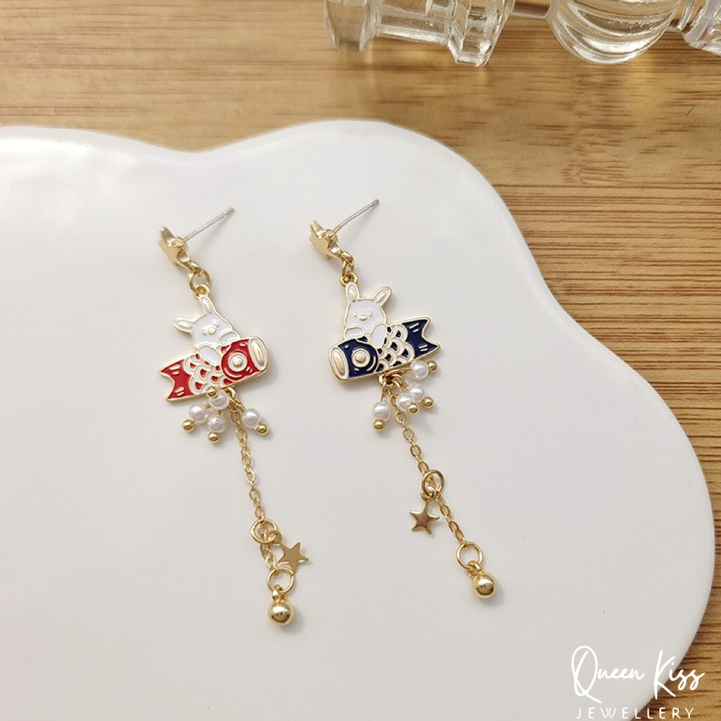 Super Cute Bunny Rabit Japanese Style Carp Streamer Earrings -- Magical Life!!