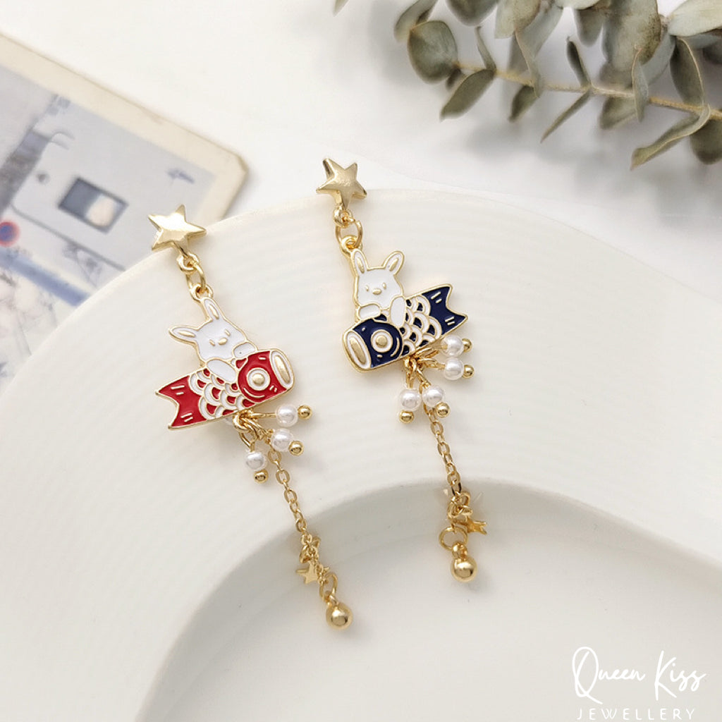 Super Cute Bunny Rabit Japanese Style Carp Streamer Earrings -- Magical Life!!