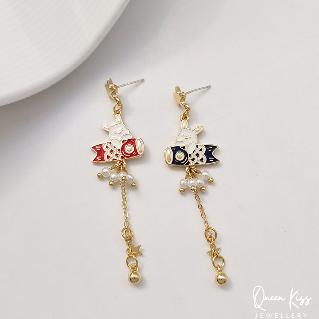 Super Cute Bunny Rabit Japanese Style Carp Streamer Earrings -- Magical Life!!