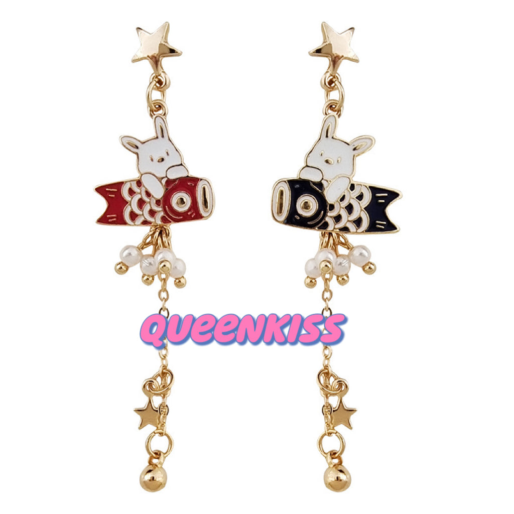 Super Cute Bunny Rabit Japanese Style Carp Streamer Earrings -- Magical Life!!