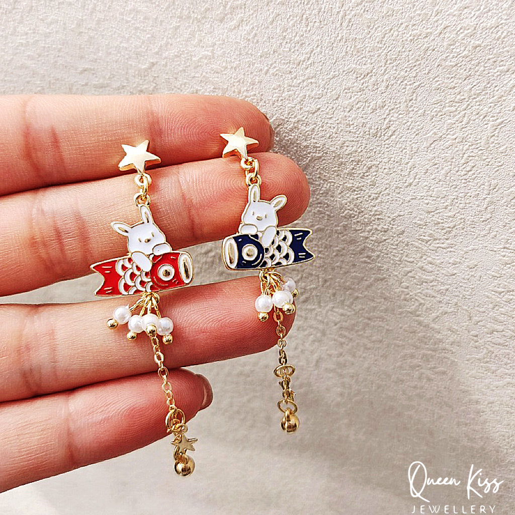 Super Cute Bunny Rabit Japanese Style Carp Streamer Earrings -- Magical Life!!