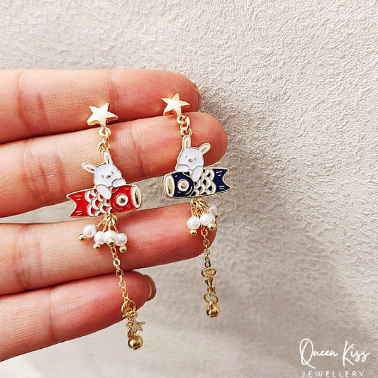 Super Cute Bunny Rabit Japanese Style Carp Streamer Earrings -- Magical Life!!