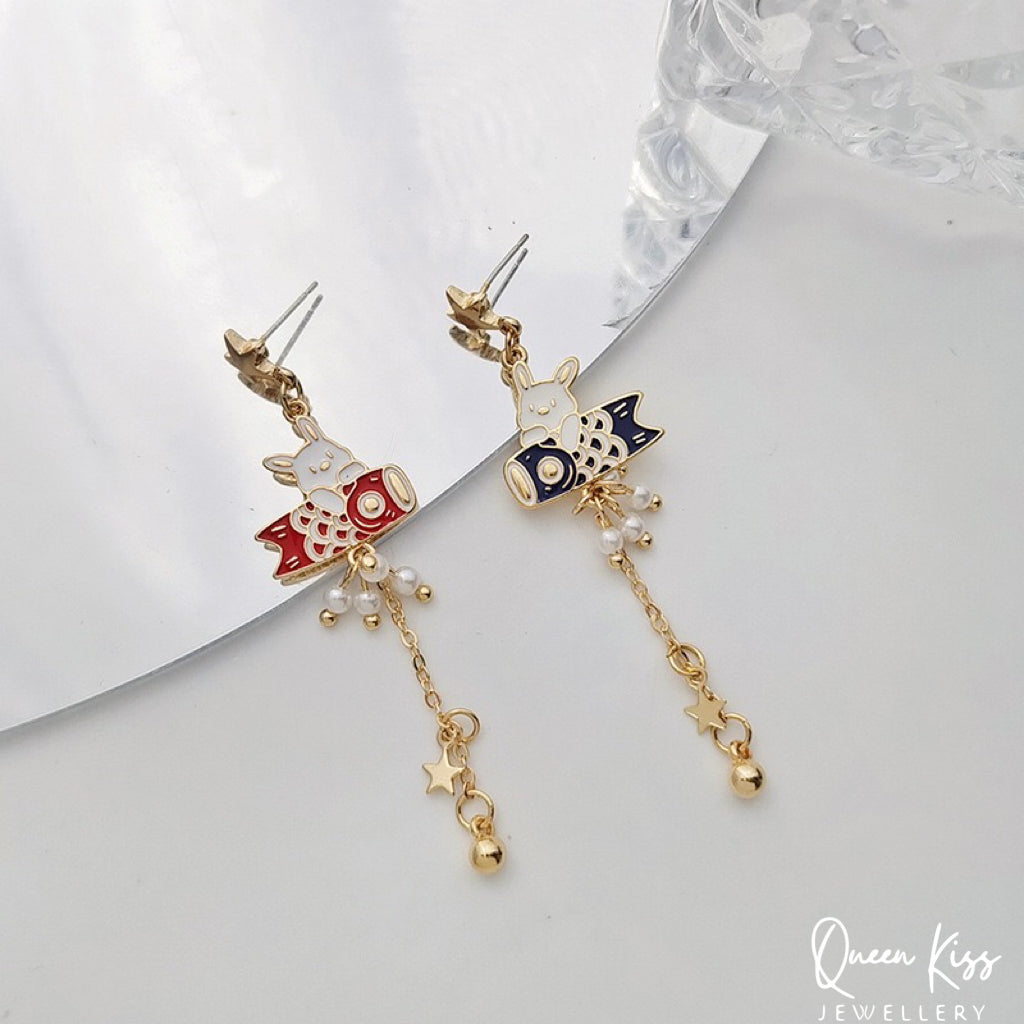 Super Cute Bunny Rabit Japanese Style Carp Streamer Earrings -- Magical Life!!
