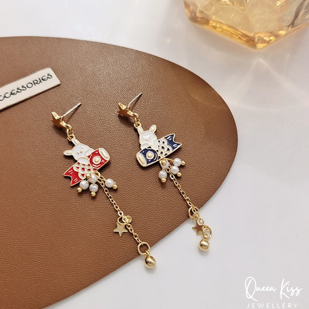 Super Cute Bunny Rabit Japanese Style Carp Streamer Earrings -- Magical Life!!