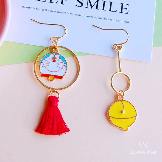 Super Cute Doraemon and His Bell Enamelled Earrings -- Smart Brain!!