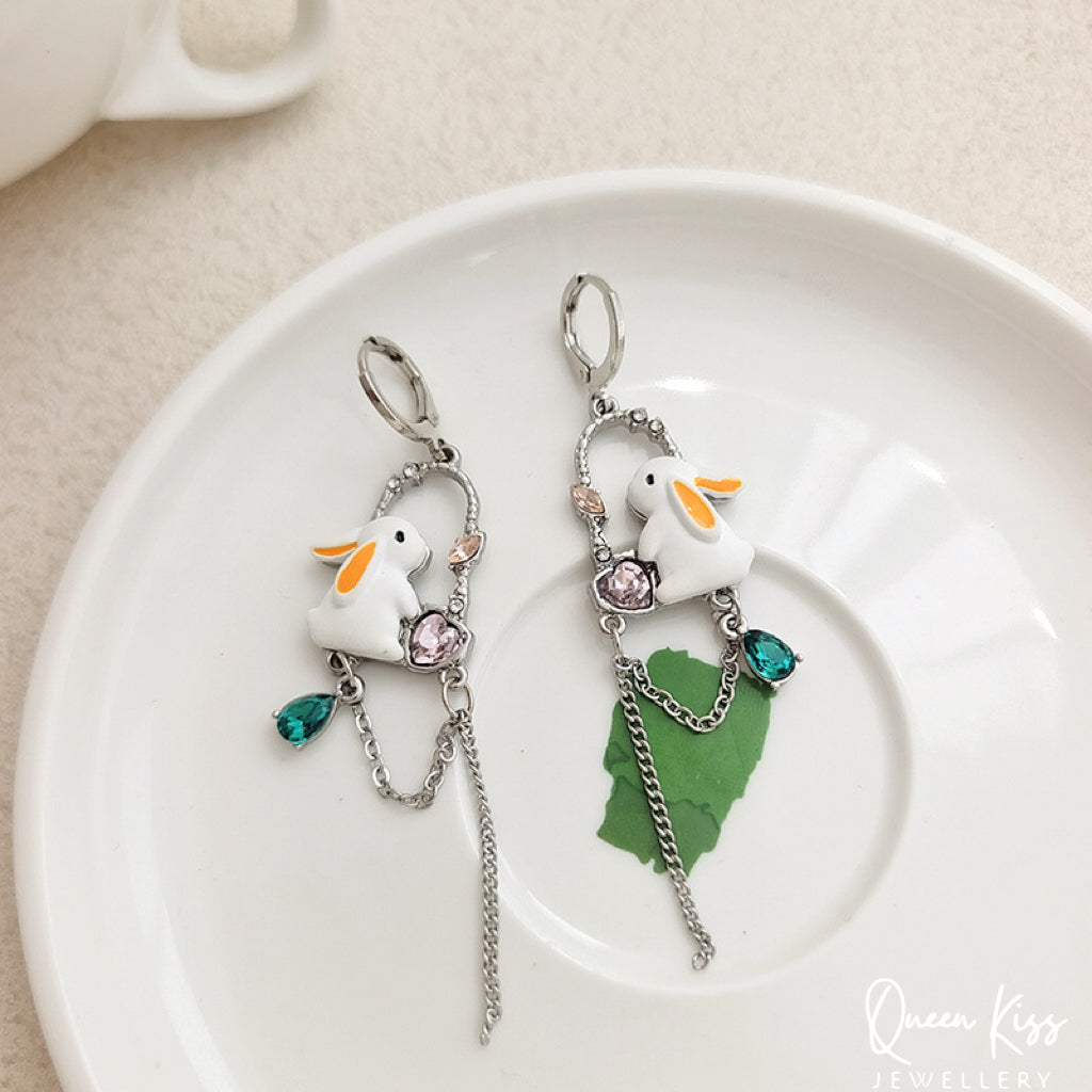 Super Cute Bunny and sparkling chain Love Earrings -- Miss Bunny!!