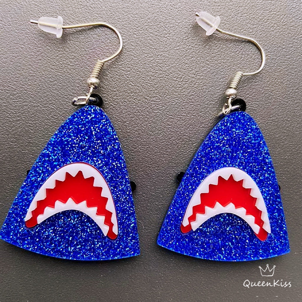 Super Light Acrylic Cute Big Jaw Blue Shark Big Teeth Mouth Earrings - Baby Shark Do Do Do!!