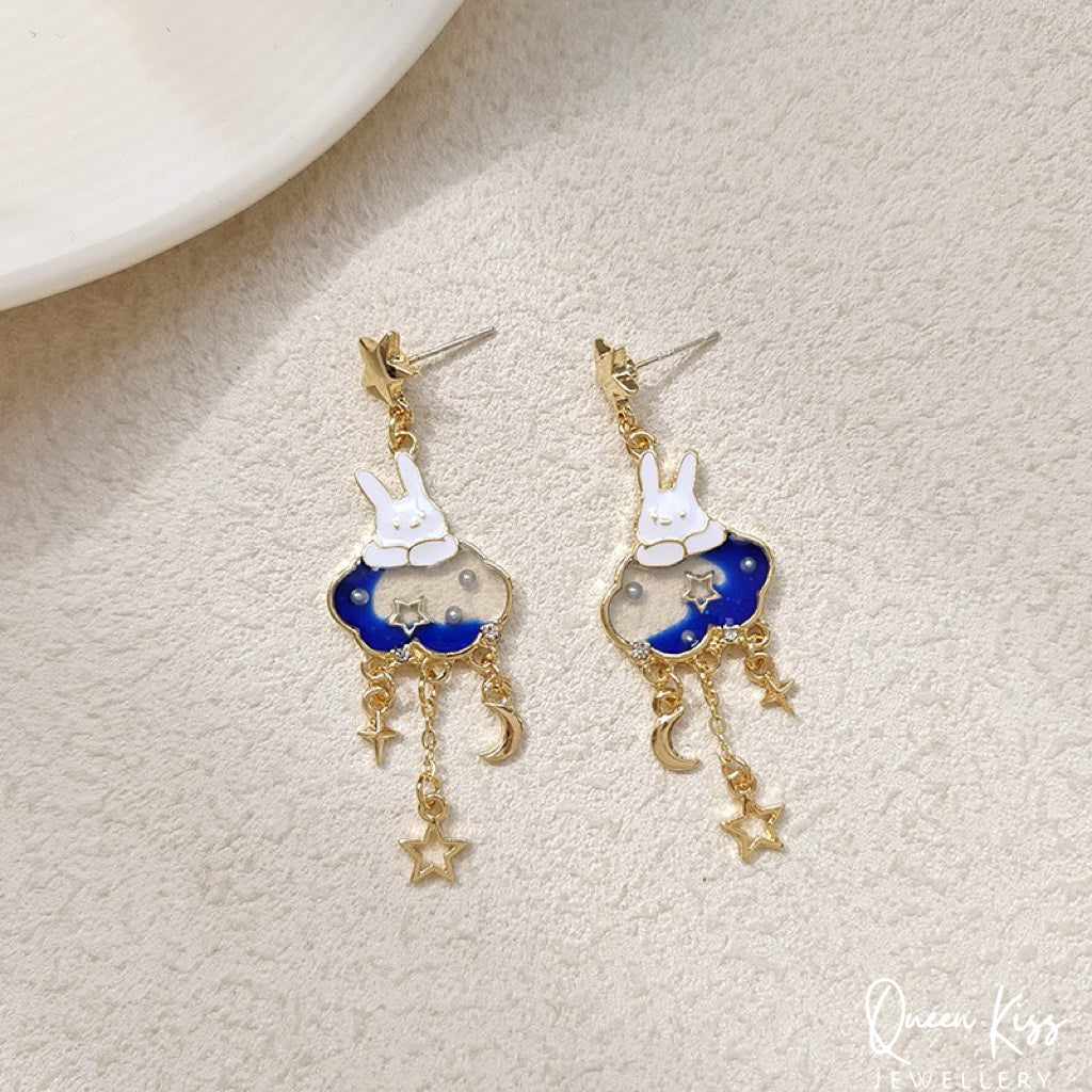 Super Cute Bunny Moon and Star Love Earrings -- Magical Life!!
