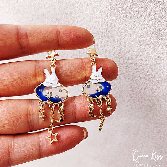 Super Cute Bunny Moon and Star Love Earrings -- Magical Life!!