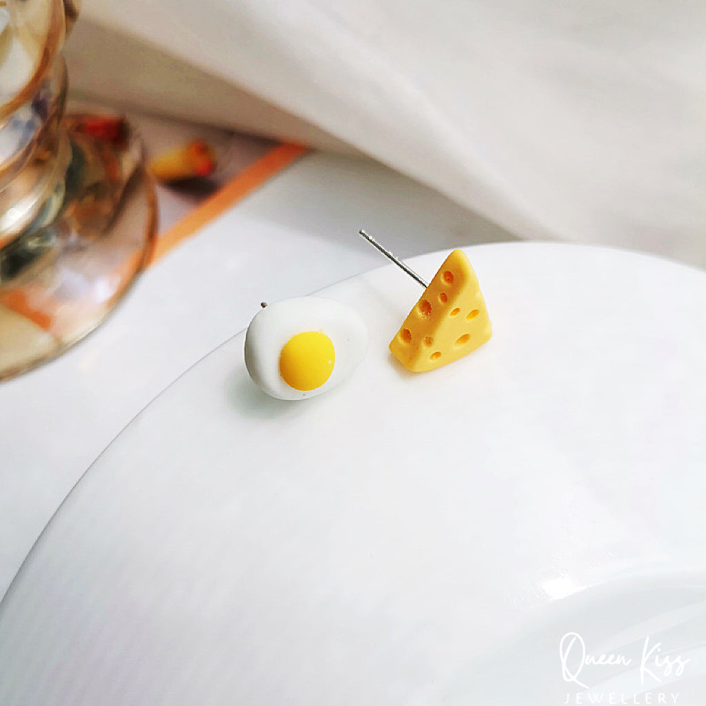 Cute Adorable Fun Egg and Cheese Earrings -- Cheese and Me!!