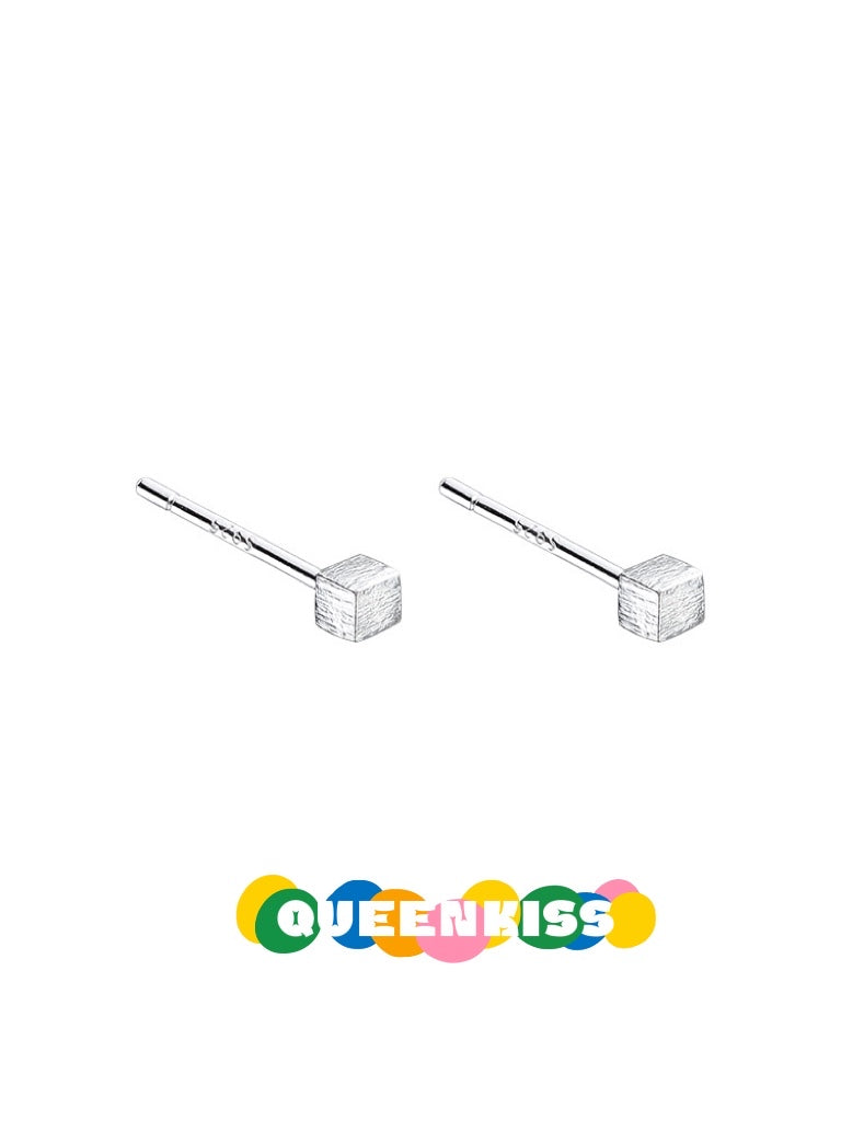 Sterling Silver 925 Black Silver Gold Ear Care Stud Earrings Cute Cube Stud Earrings Modern Studs Minimal Stud Earrings Gift for her