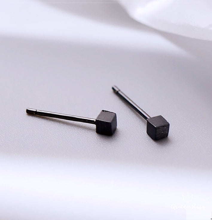 Sterling Silver 925 Black Silver Gold Ear Care Stud Earrings Cute Cube Stud Earrings Modern Studs Minimal Stud Earrings Gift for her