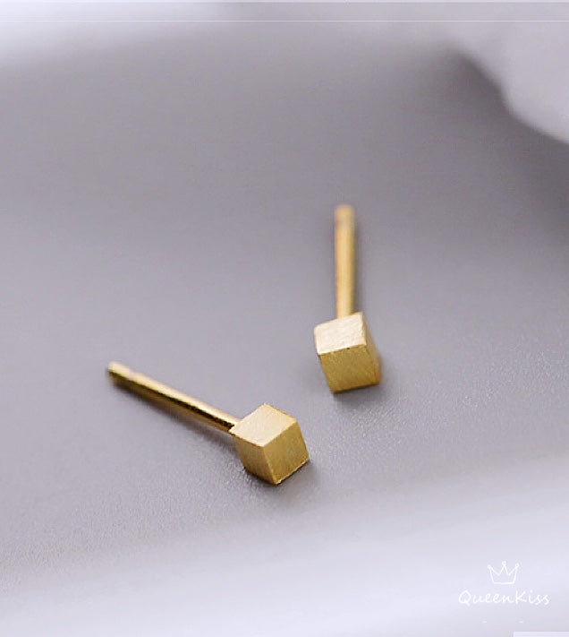 Sterling Silver 925 Black Silver Gold Ear Care Stud Earrings Cute Cube Stud Earrings Modern Studs Minimal Stud Earrings Gift for her