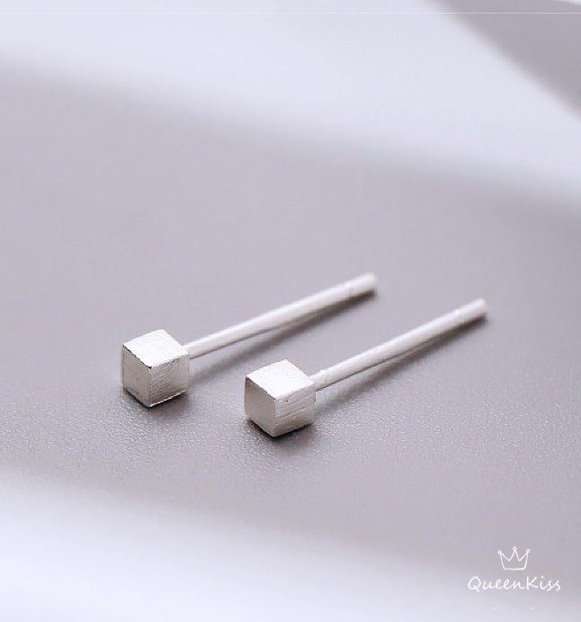Sterling Silver 925 Black Silver Gold Ear Care Stud Earrings Cute Cube Stud Earrings Modern Studs Minimal Stud Earrings Gift for her