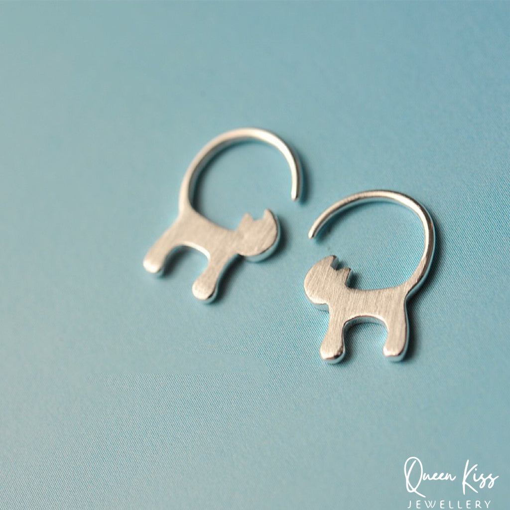 Sterling Silver 925 Stud Earrings Cute Couple Kitty Cat Stud Earrings Modern Studs Minimal Stud Earrings Gift for her