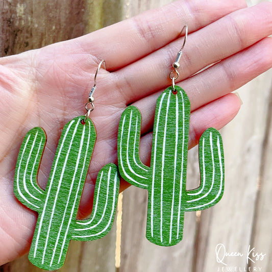 Super Light Wood Cute Desert Cactus Planting Earrings - Hope of The Desert!!