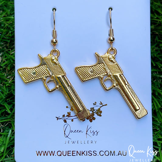 Gun World Gold Earrings -- Coolest Gang Squad!!