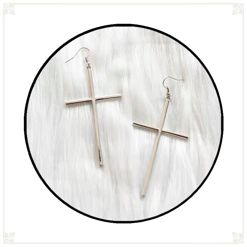 Big Cool Cross Dangle Silver Gold Black Earrings -- Jesus Loves you!!