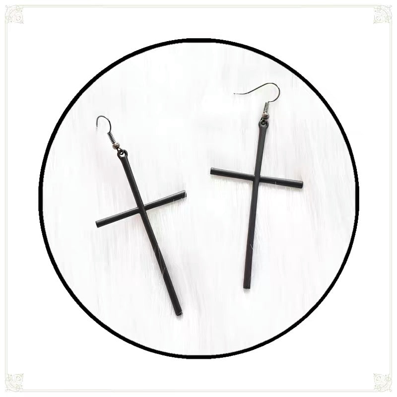 Big Cool Cross Dangle Silver Gold Black Earrings -- Jesus Loves you!!