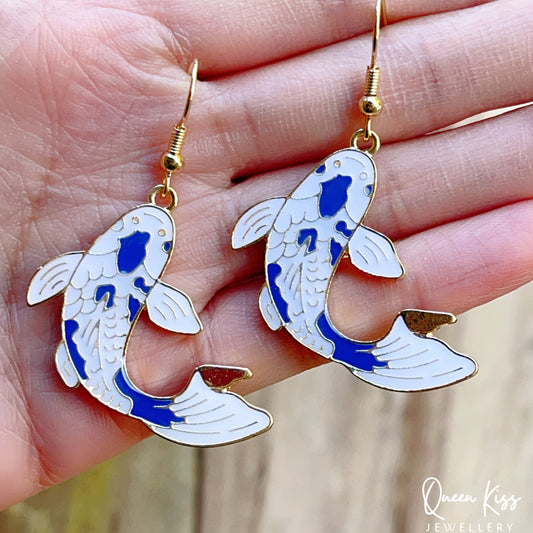 Super Cute Japanese Style Koi Fish Blue Earrings -- Koi Lover!!