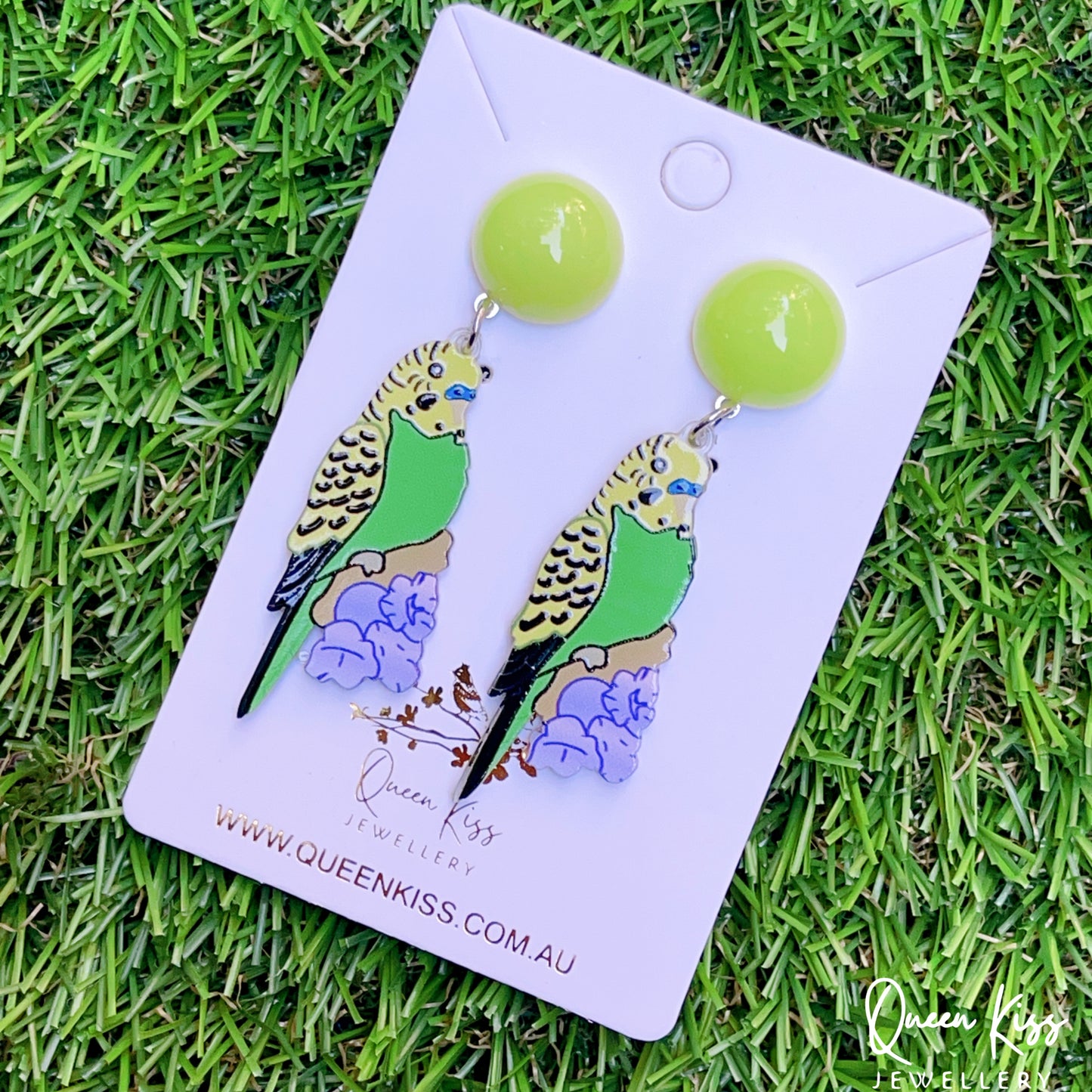 Super Light Acrylic Cute Parrot Bird Green Belly and  Mint Belly Earrings - Paradise!!