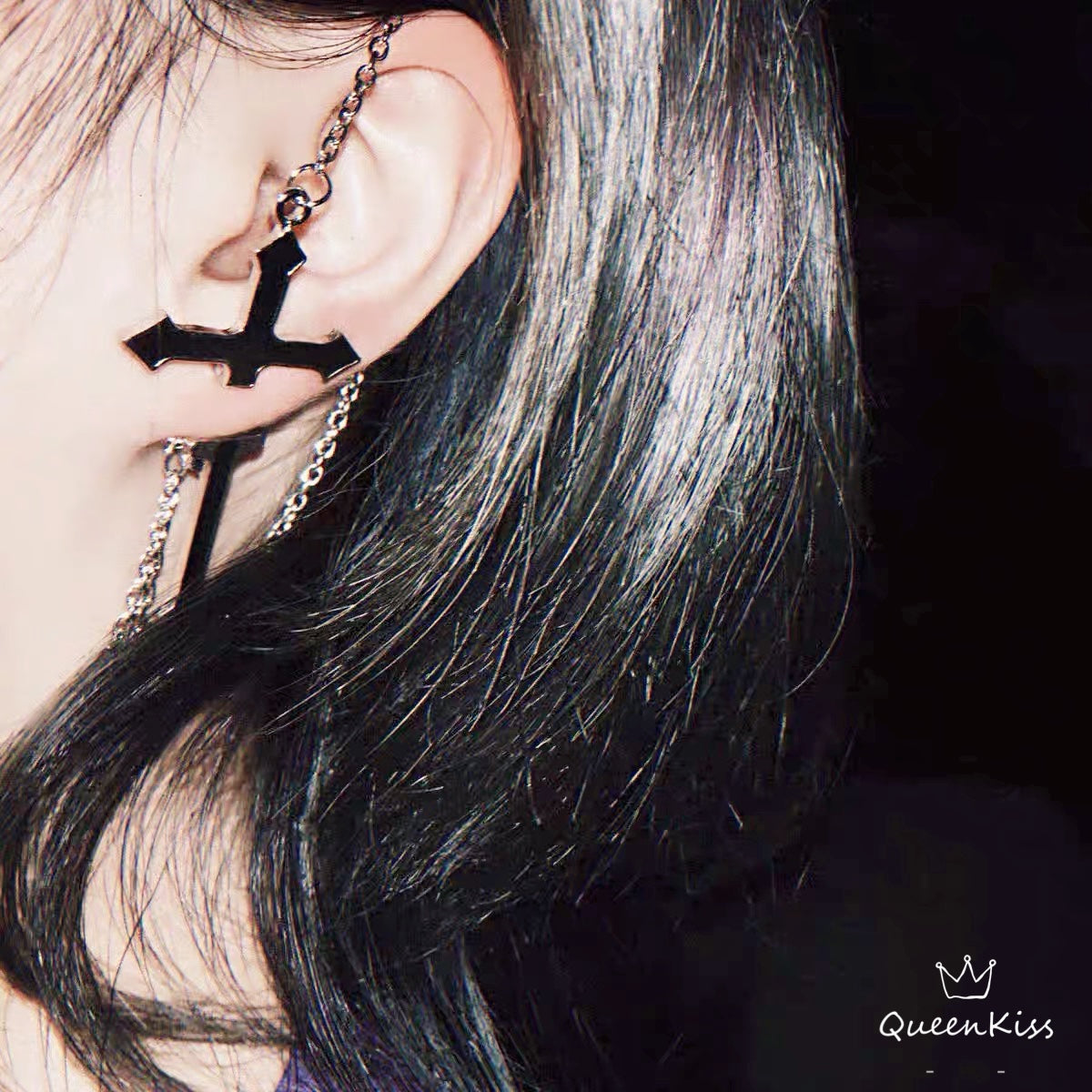 Piercing Cool Cross Black and Silver Earrings Women Men Earrings One Single Piece Not A Pair --  God Bless You!!