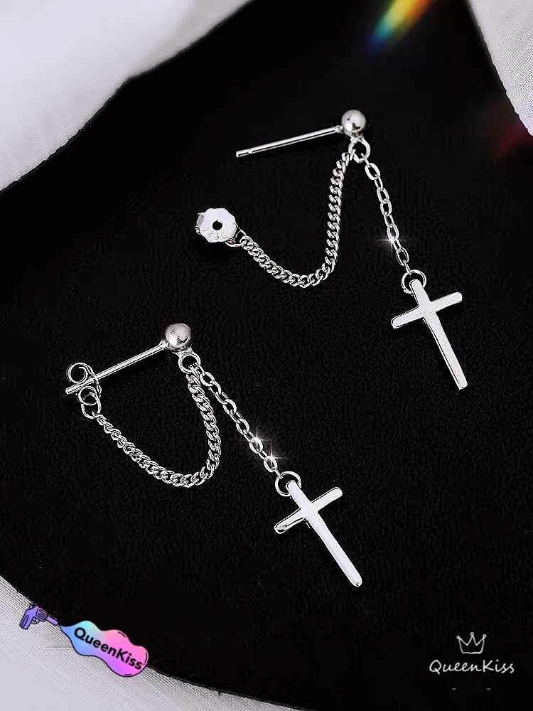 Cool Cross Dangle Silver Earrings Needle Pierced and Screw Holder -- Jesus Loves you!!
