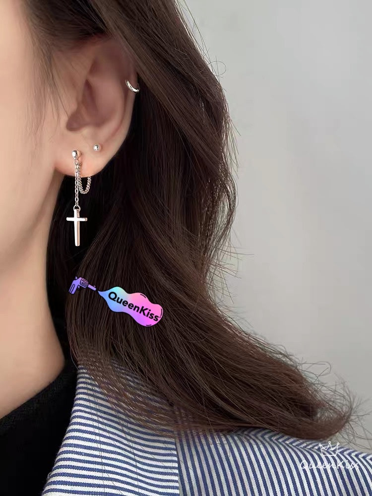 Cool Cross Dangle Silver Earrings Needle Pierced and Screw Holder -- Jesus Loves you!!