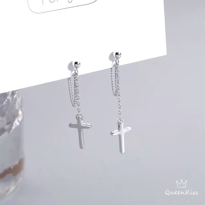 Cool Cross Dangle Silver Earrings Needle Pierced and Screw Holder -- Jesus Loves you!!
