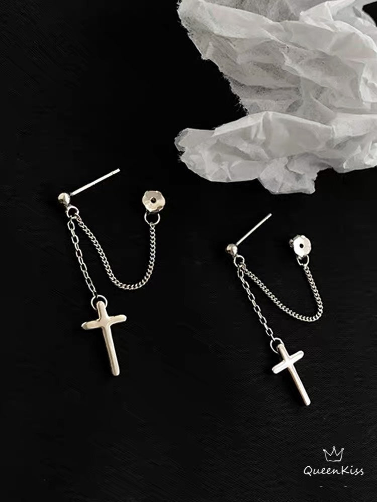 Cool Cross Dangle Silver Earrings Needle Pierced and Screw Holder -- Jesus Loves you!!