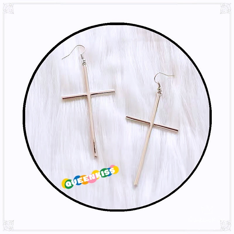 Big Cool Cross Dangle Silver Gold Black Earrings -- Jesus Loves you!!