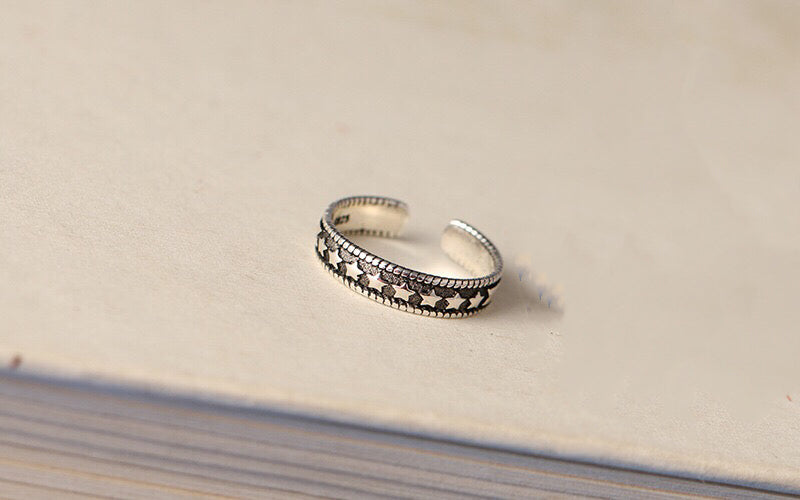 Vintage Stars Adjustable 925 Sterling Silver Plated Ring