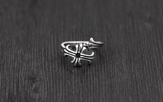 Vintage Cross Adjustable Silver Ring