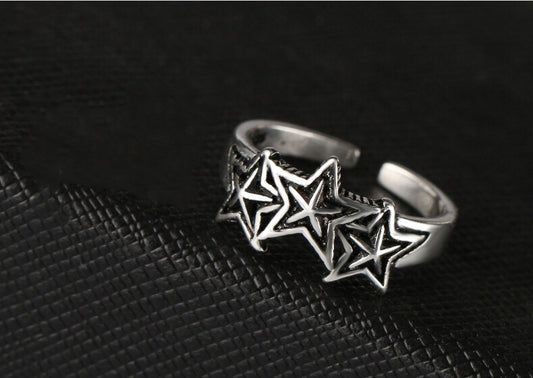 Vintage three Stars Adjustable 925 Sterling Silver Plated Ring
